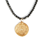 One of a Kind Black Spinel Bead Circles of Life Charm Necklace Gold 20106