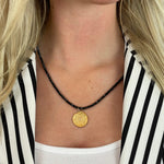 One of a Kind Black Spinel Bead Circles of Life Charm Necklace Gold 20106