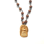 Sandalwood Long Necklace Big Buddha Charm Gold - MAS Designs