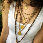 Brown Wood Bead Necklace  Magnolia Pendant Gold