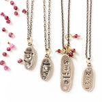 Custom Word Long Charm Necklace Silver