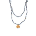 Labradorite Long Beaded Necklace, Small beads, Lotus Charm Gold - MAS Designs