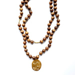 Brown Wood Bead Necklace  Magnolia Pendant Gold
