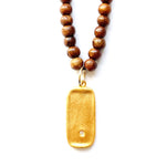 Brown Wood Bead Necklace Tablet Pendant Gold