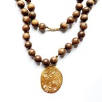 Brown Wood Bead Necklace  Magnolia Pendant Gold