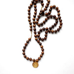Brown Wood Bead Necklace Circles of Life Charm Gold