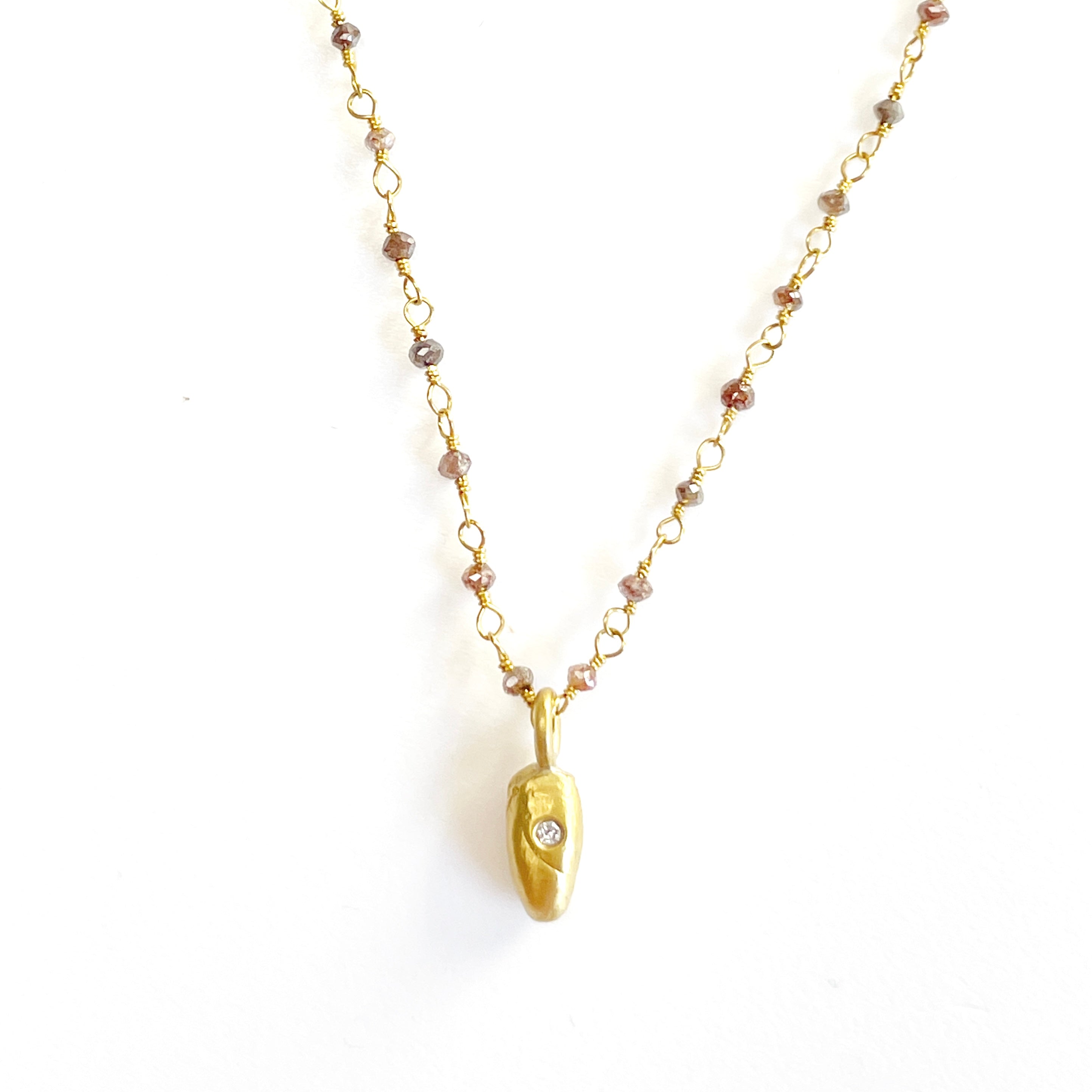 Hope Drop Charm on a Diamond and Gold Chain Necklace Solid Gold