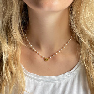 Pearl Chain Choker Double Link Little Lights Charm Gold