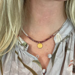 One of a Kind Moonstone and Pink Tourmaline Beaded Necklace 20105