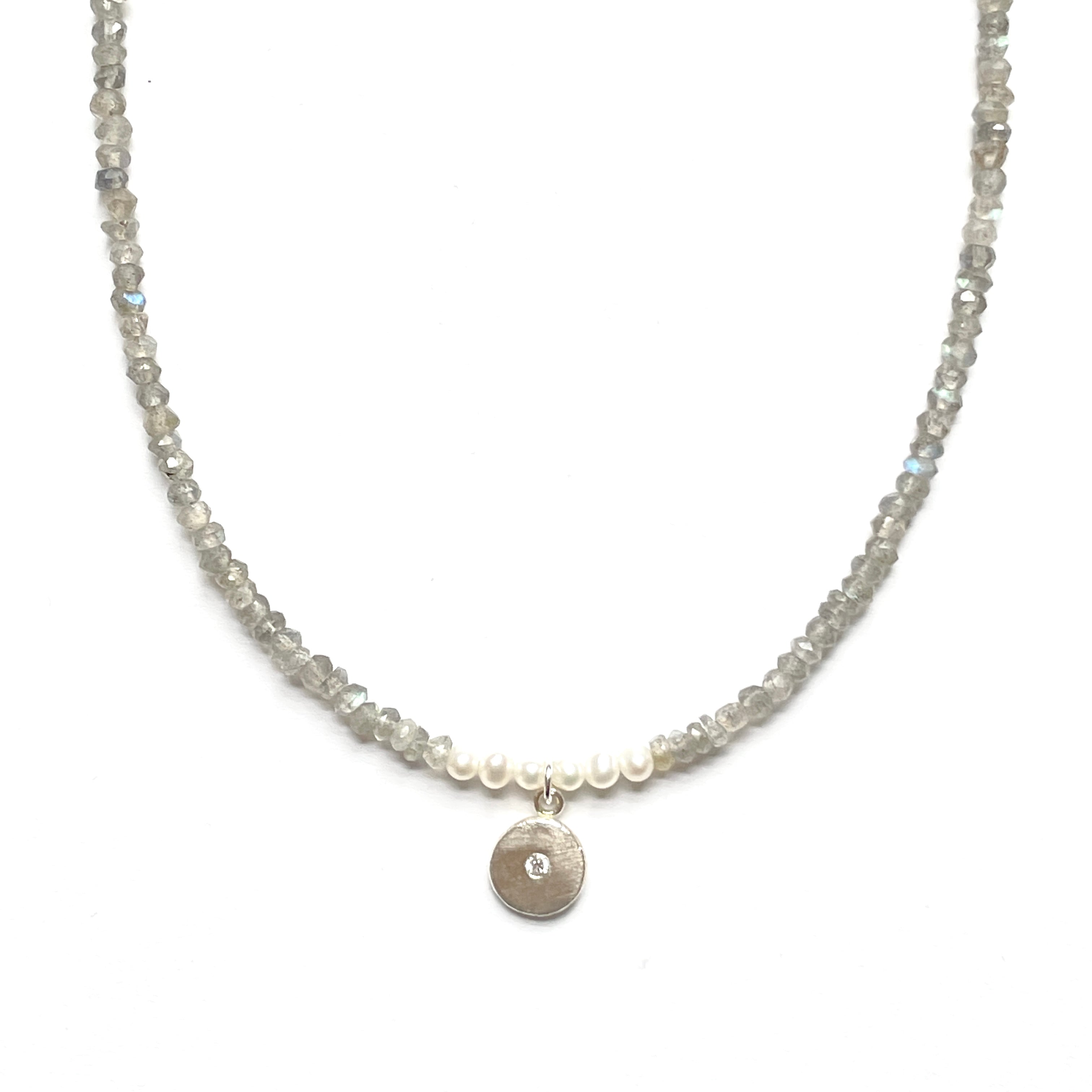 One of a Kind Labradorite with Pearls Little Lights Charm Necklace 20096