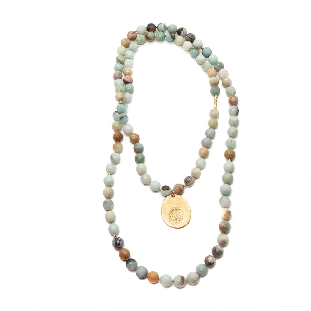 Amazonite Long Beaded Necklace Charm Gold - MAS Designs