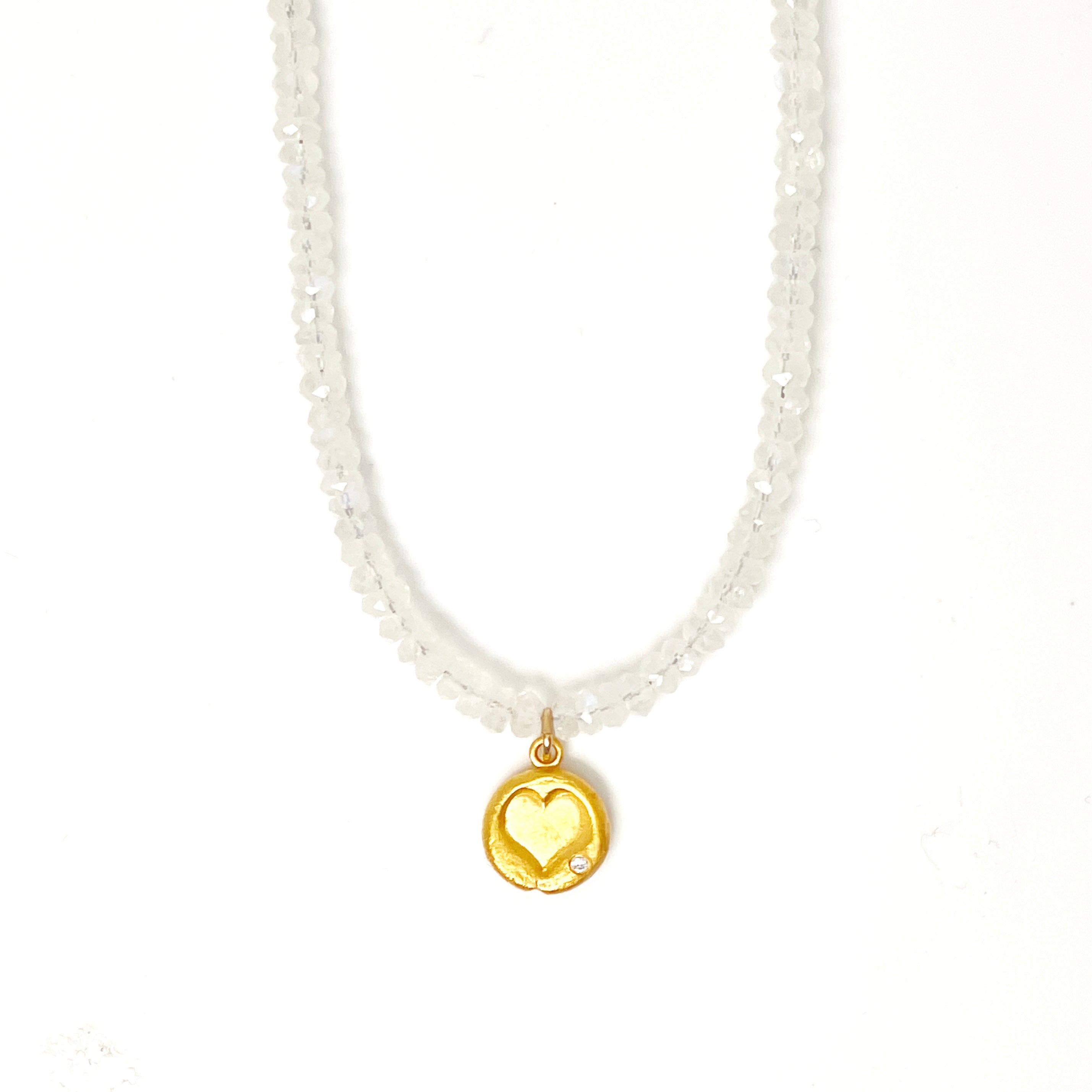 Moonstone Beaded Necklace with Gold Charm
