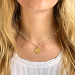 Pearl Chain Necklace Circles of Life Charm Gold