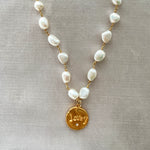 One of a Kind Pearl Necklace Lovey Gold Pendant 20094