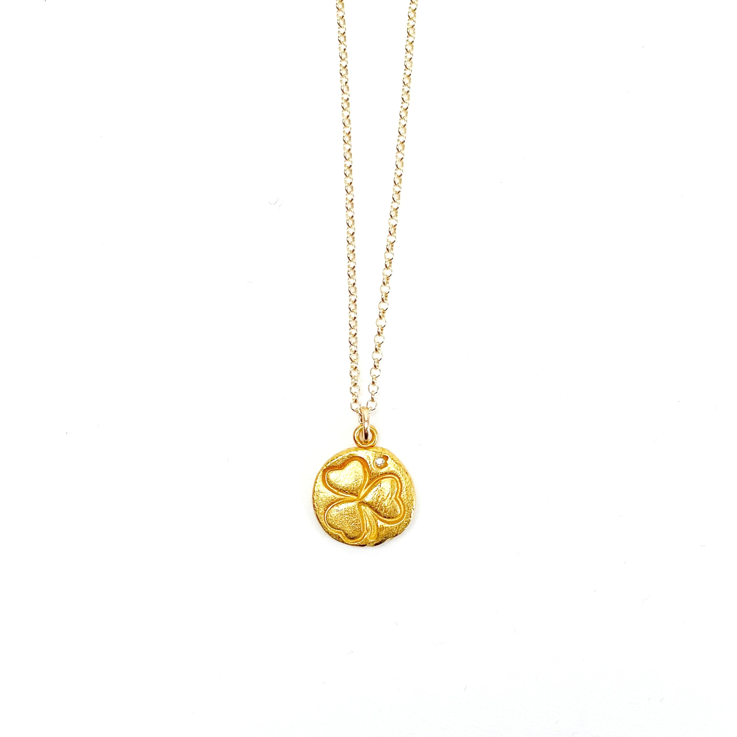 Shamrock Charm Necklace 14k Solid Gold