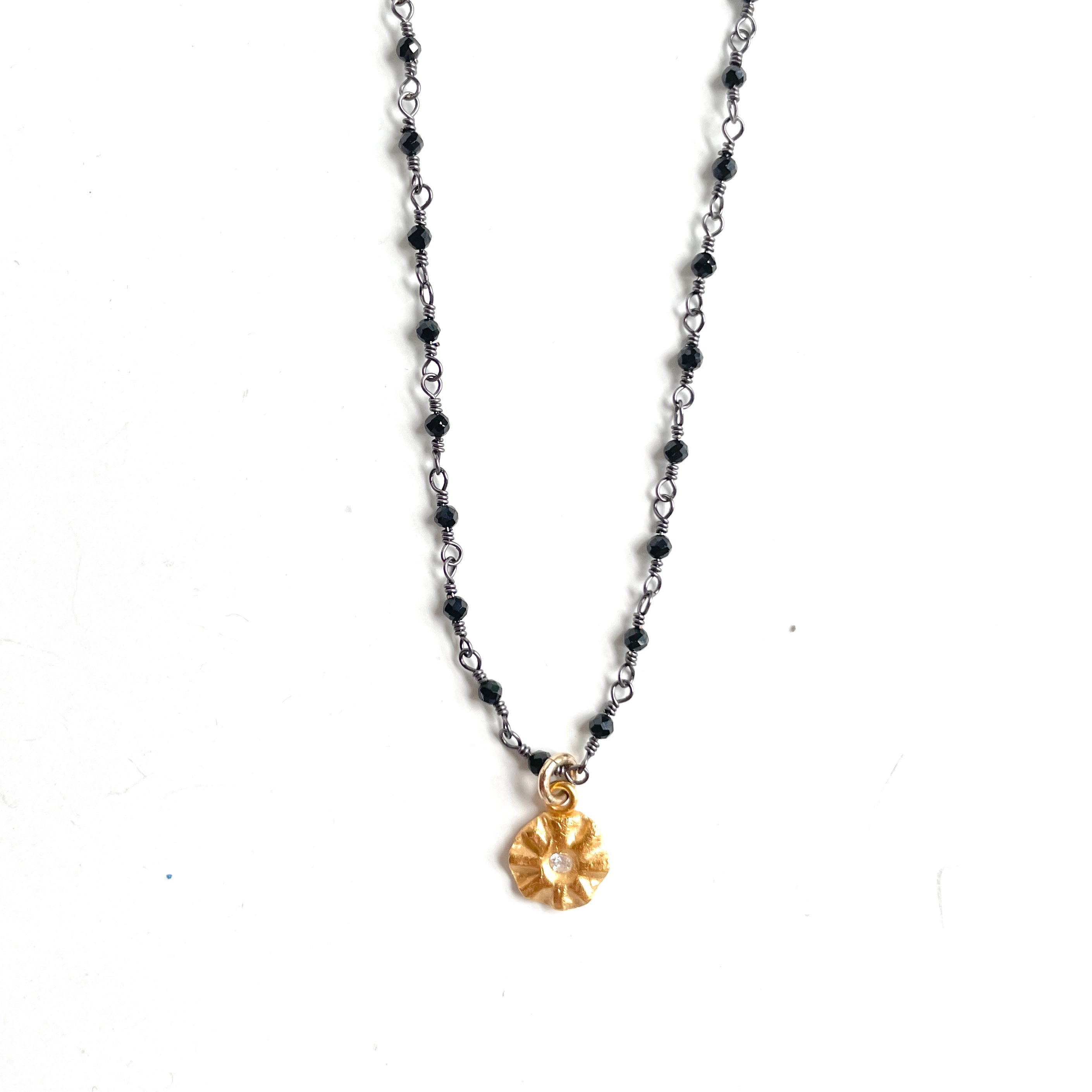 Sparks of Joy Charm on Black Spinel Necklace Gold – MAS Designs