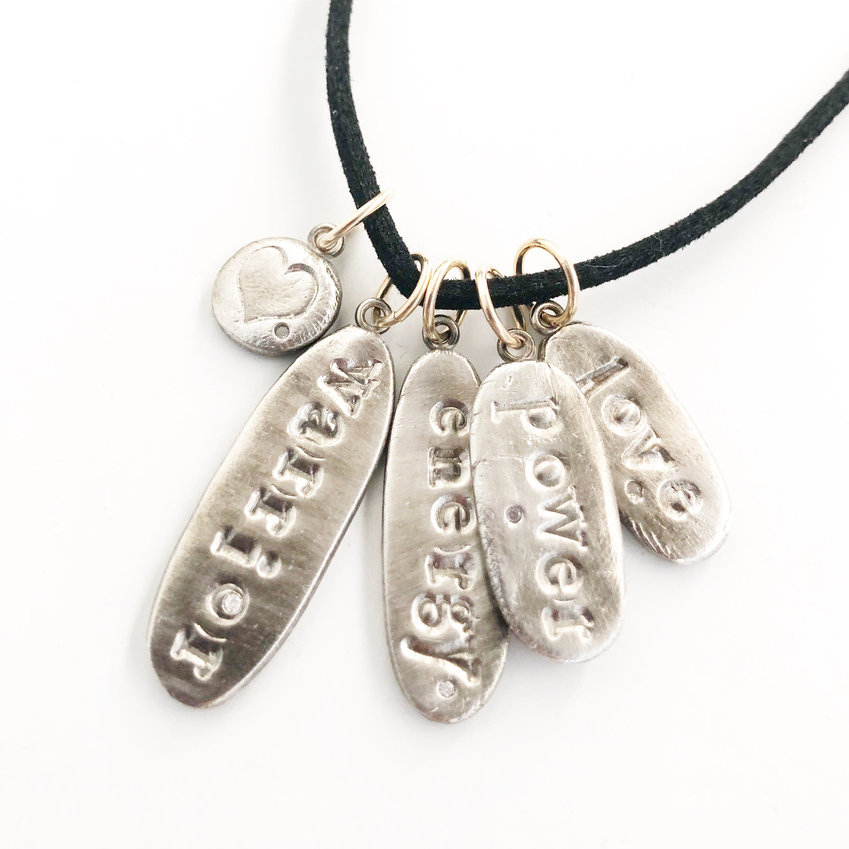 Custom Word Long Charm Necklace Silver