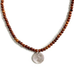 One Of A Kind Men's Wood Bead Necklace with Zen Circle Charm Silver 14012